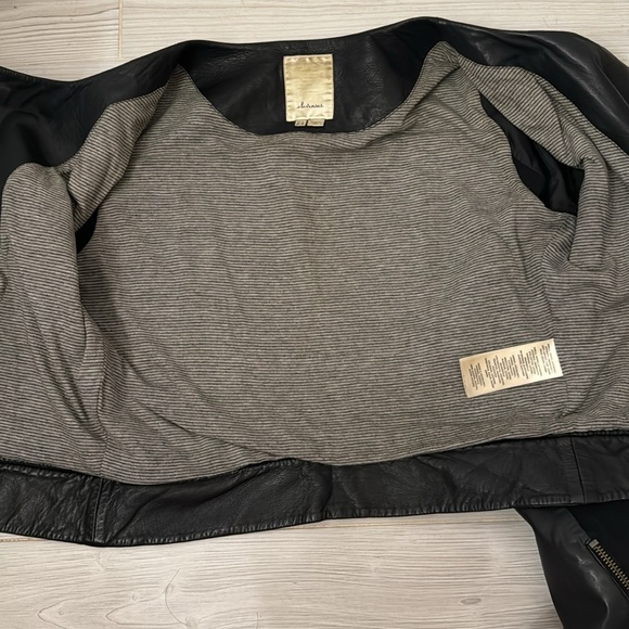 Anthropologie Elevenses Genuine Leather Cotton Cropped Moto Zip Jacket Sz 6 - Picture 10 of 16